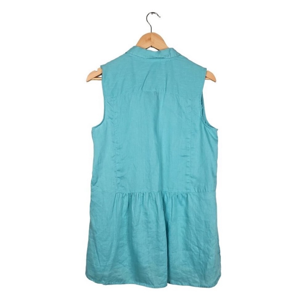 J. Jill Love Linen Sleeveless Pale Aqua Turquoise Blue Linen Top Medium - Picture 2 of 4